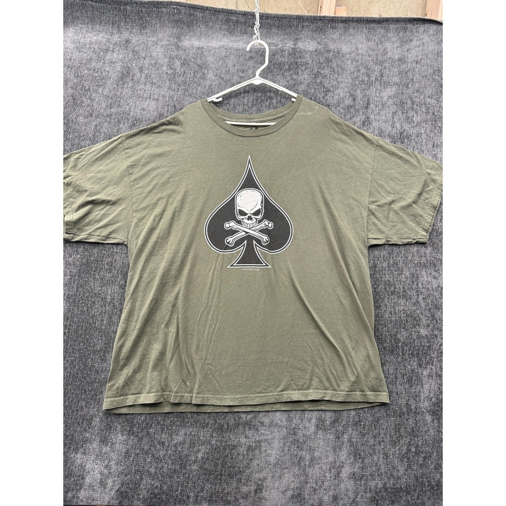Vintage Rothco T Shirt Mens 3XL Olive Green Skull Crossbones Black Ink Design